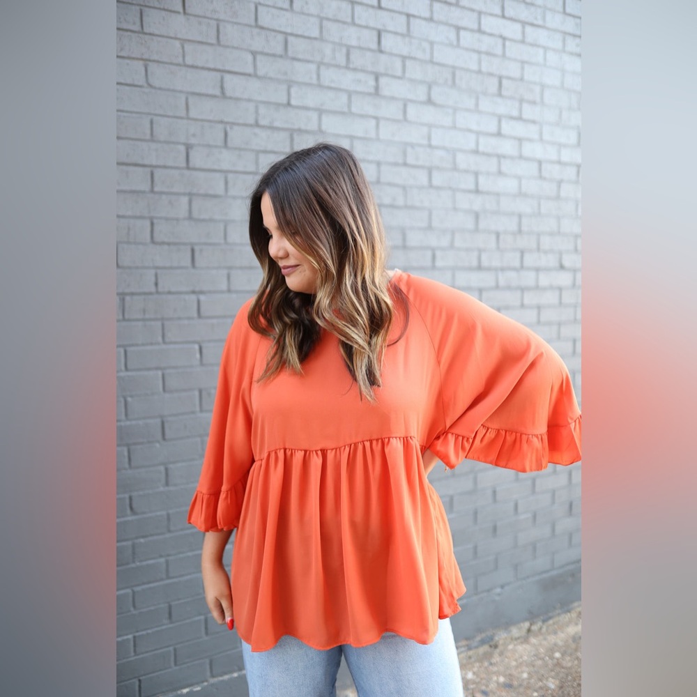 🌸✨ Haptics Frill Sleeve Peplum Top – Coral | Size Medium | NWT ✨🌸